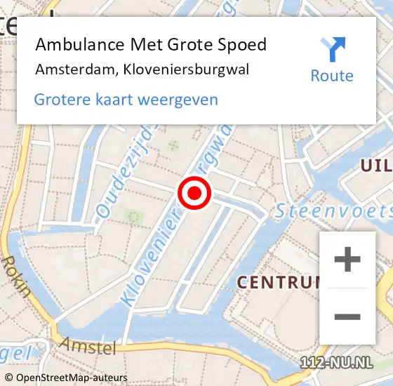 Locatie op kaart van de 112 melding: Ambulance Met Grote Spoed Naar Amsterdam, Kloveniersburgwal op 20 mei 2018 03:32