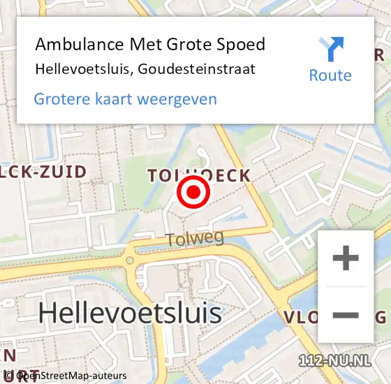 Locatie op kaart van de 112 melding: Ambulance Met Grote Spoed Naar Hellevoetsluis, Goudesteinstraat op 20 mei 2018 09:07