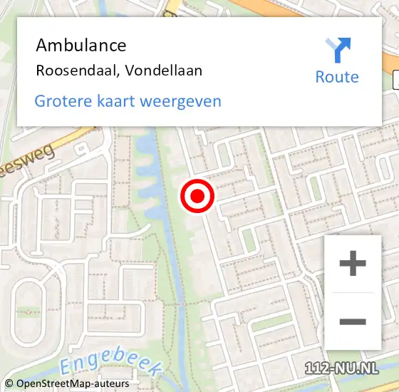 Locatie op kaart van de 112 melding: Ambulance Roosendaal, Vondellaan op 20 mei 2018 10:34