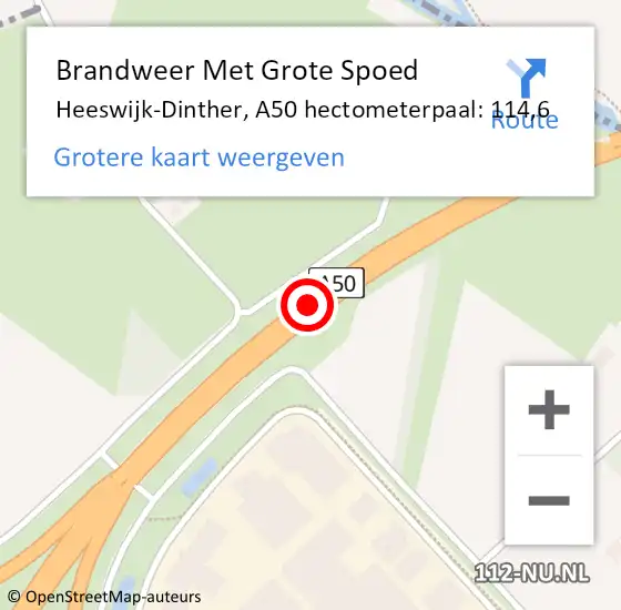 Locatie op kaart van de 112 melding: Brandweer Met Grote Spoed Naar Heeswijk-Dinther, A50 hectometerpaal: 114,6 op 20 mei 2018 10:51
