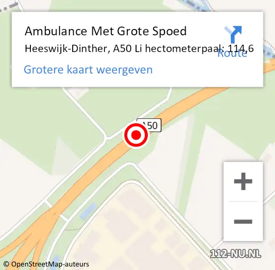 Locatie op kaart van de 112 melding: Ambulance Met Grote Spoed Naar Heeswijk-Dinther, A50 Li hectometerpaal: 114,6 op 20 mei 2018 10:54