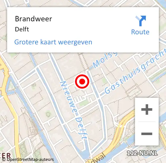 Locatie op kaart van de 112 melding: Brandweer Delft op 20 mei 2018 14:51