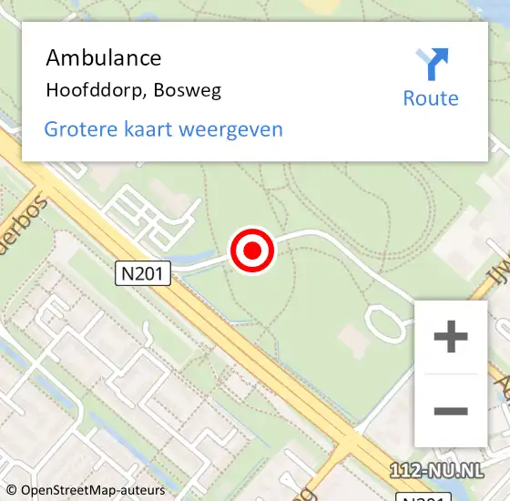 Locatie op kaart van de 112 melding: Ambulance Hoofddorp, Bosweg op 20 mei 2018 16:54