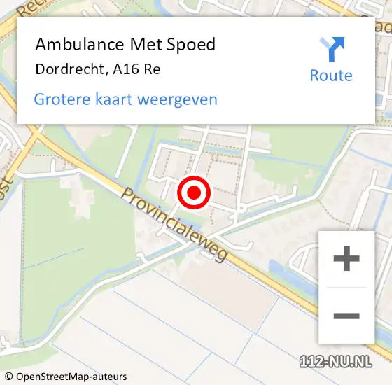 Locatie op kaart van de 112 melding: Ambulance Met Spoed Naar Dordrecht, A16 Re op 20 mei 2018 18:28