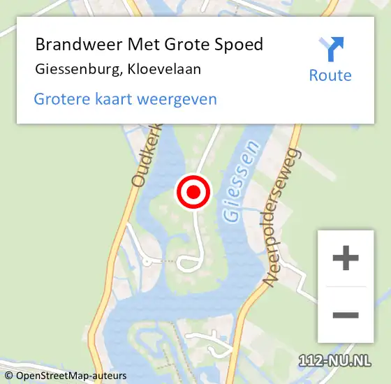 Locatie op kaart van de 112 melding: Brandweer Met Grote Spoed Naar Giessenburg, Kloevelaan op 20 mei 2018 19:15