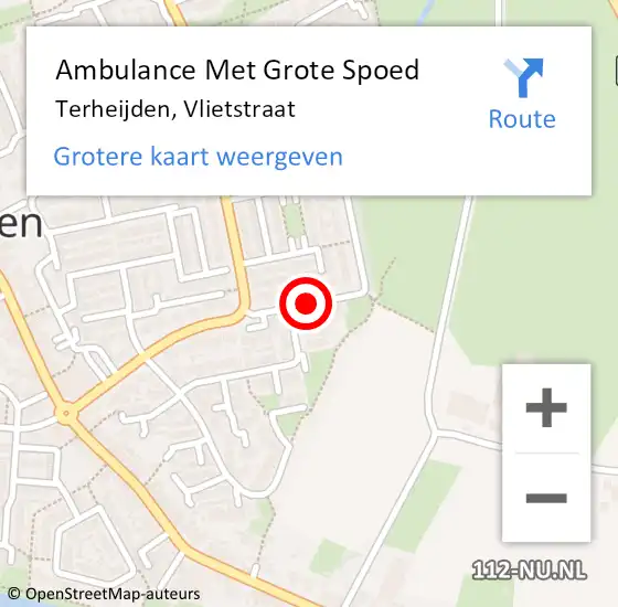 Locatie op kaart van de 112 melding: Ambulance Met Grote Spoed Naar Terheijden, Vlietstraat op 20 mei 2018 19:15