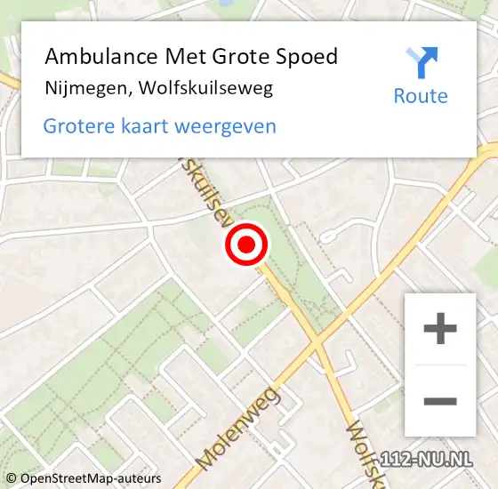 Locatie op kaart van de 112 melding: Ambulance Met Grote Spoed Naar Nijmegen, Wolfskuilseweg op 20 mei 2018 19:20