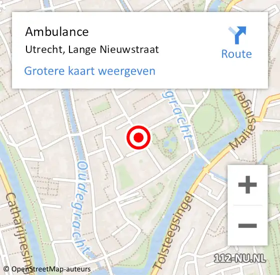 Locatie op kaart van de 112 melding: Ambulance Utrecht, Lange Nieuwstraat op 20 mei 2018 20:59