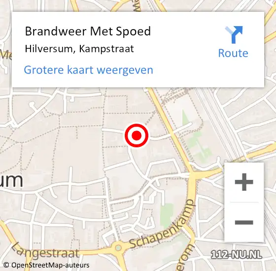 Locatie op kaart van de 112 melding: Brandweer Met Spoed Naar Hilversum, Kampstraat op 20 mei 2018 23:27