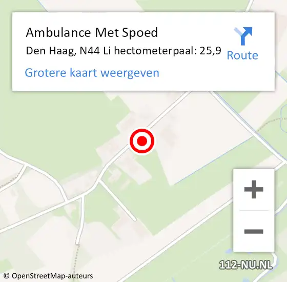 Locatie op kaart van de 112 melding: Ambulance Met Spoed Naar Den Haag, N44 Li hectometerpaal: 25,9 op 21 mei 2018 00:53