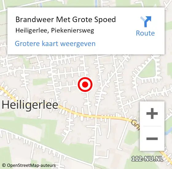 Locatie op kaart van de 112 melding: Brandweer Met Grote Spoed Naar Heiligerlee, Piekeniersweg op 21 mei 2018 04:07
