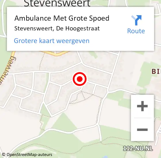 Locatie op kaart van de 112 melding: Ambulance Met Grote Spoed Naar Stevensweert, De Hoogestraat op 21 mei 2018 04:57