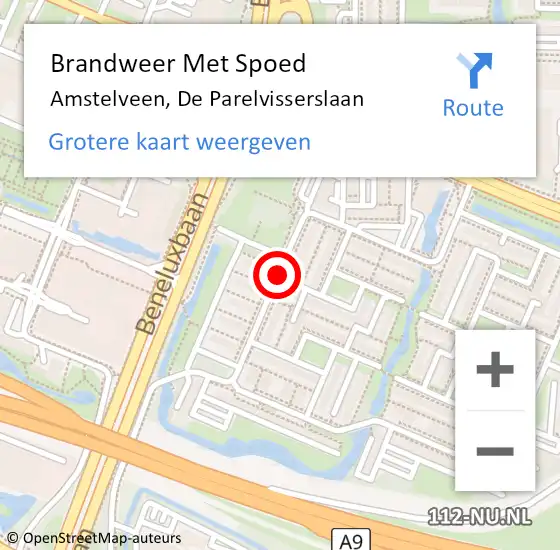 Locatie op kaart van de 112 melding: Brandweer Met Spoed Naar Amstelveen, De Parelvisserslaan op 21 mei 2018 08:22