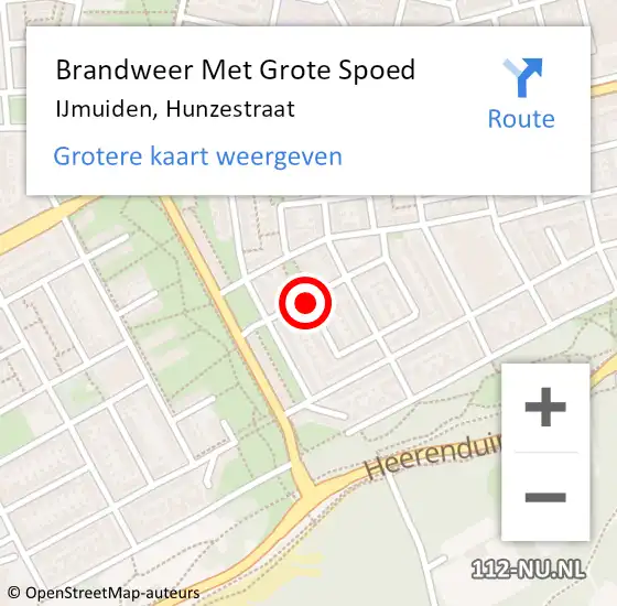 Locatie op kaart van de 112 melding: Brandweer Met Grote Spoed Naar IJmuiden, Hunzestraat op 21 mei 2018 08:37