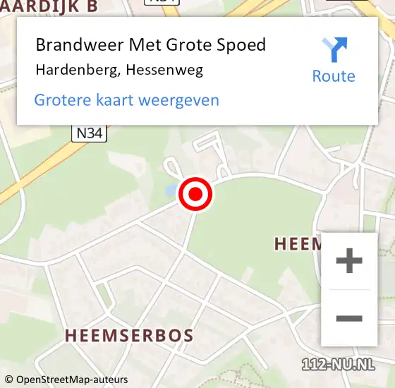 Locatie op kaart van de 112 melding: Brandweer Met Grote Spoed Naar Hardenberg, Hessenweg op 21 mei 2018 10:02