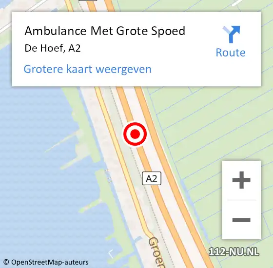 Locatie op kaart van de 112 melding: Ambulance Met Grote Spoed Naar De Hoef, A2 op 21 mei 2018 10:30