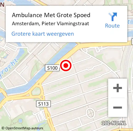 Locatie op kaart van de 112 melding: Ambulance Met Grote Spoed Naar Amsterdam, Pieter Vlamingstraat op 21 mei 2018 10:43