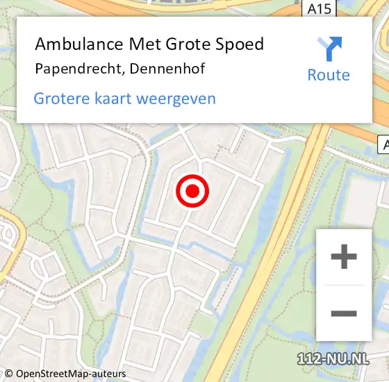 Locatie op kaart van de 112 melding: Ambulance Met Grote Spoed Naar Papendrecht, Dennenhof op 21 mei 2018 10:44