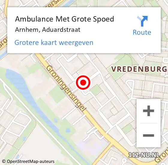 Locatie op kaart van de 112 melding: Ambulance Met Grote Spoed Naar Arnhem, Aduardstraat op 21 mei 2018 10:48