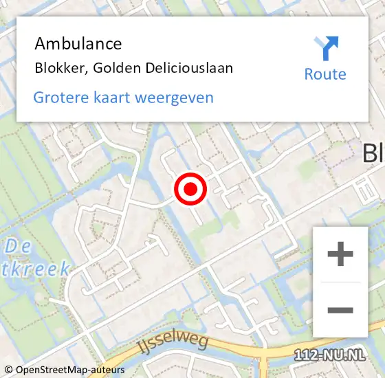Locatie op kaart van de 112 melding: Ambulance Blokker, Golden Deliciouslaan op 21 mei 2018 10:55