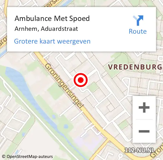 Locatie op kaart van de 112 melding: Ambulance Met Spoed Naar Arnhem, Aduardstraat op 21 mei 2018 10:59