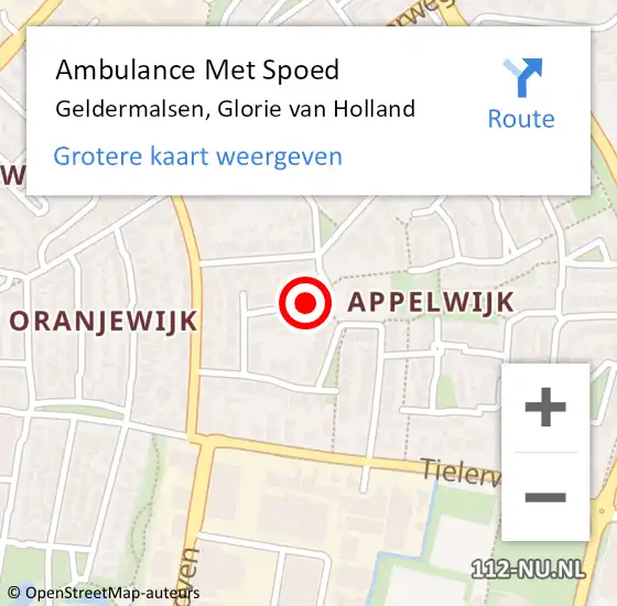 Locatie op kaart van de 112 melding: Ambulance Met Spoed Naar Geldermalsen, Glorie Van Holland op 21 mei 2018 11:09