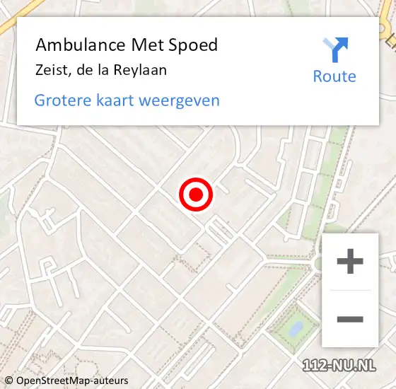 Locatie op kaart van de 112 melding: Ambulance Met Spoed Naar Zeist, de la Reylaan op 21 mei 2018 15:00