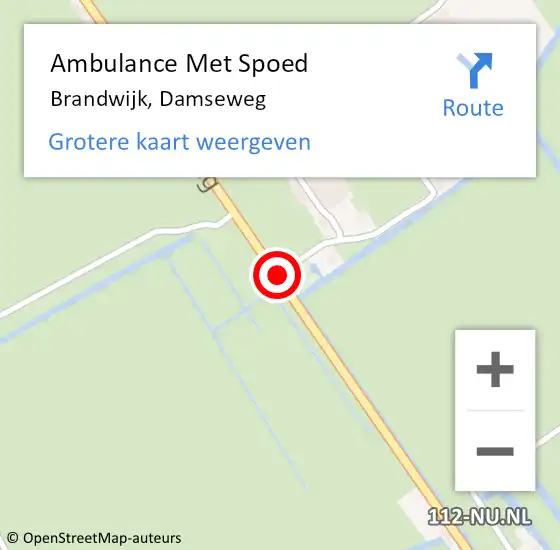 Locatie op kaart van de 112 melding: Ambulance Met Spoed Naar Brandwijk, Damseweg op 21 mei 2018 15:17