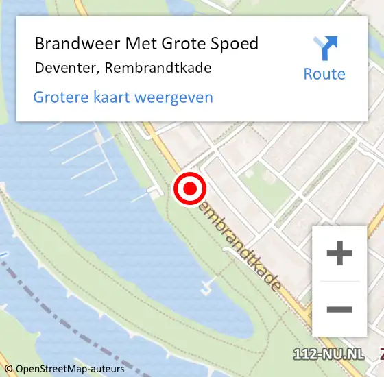Locatie op kaart van de 112 melding: Brandweer Met Grote Spoed Naar Deventer, Rembrandtkade op 21 mei 2018 15:23