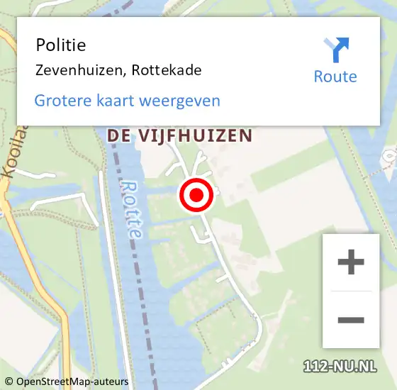 Locatie op kaart van de 112 melding: Politie Zevenhuizen, Rottekade op 21 mei 2018 15:40