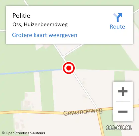 Locatie op kaart van de 112 melding: Politie Oss, Huizenbeemdweg op 21 mei 2018 16:12