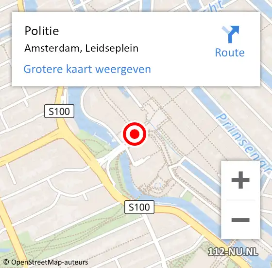 Locatie op kaart van de 112 melding: Politie Amsterdam, Leidseplein op 21 mei 2018 18:15