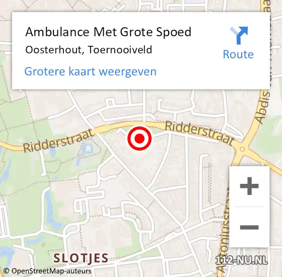 Locatie op kaart van de 112 melding: Ambulance Met Grote Spoed Naar Oosterhout, Toernooiveld op 21 mei 2018 20:36