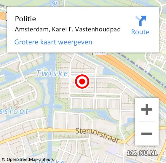 Locatie op kaart van de 112 melding: Politie Amsterdam, Karel F. Vastenhoudpad op 21 mei 2018 21:24