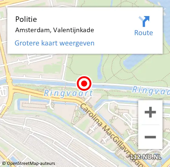 Locatie op kaart van de 112 melding: Politie Amsterdam, Valentijnkade op 21 mei 2018 22:06