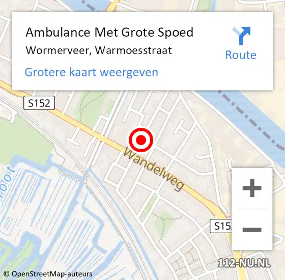 Locatie op kaart van de 112 melding: Ambulance Met Grote Spoed Naar Wormerveer, Warmoesstraat op 21 mei 2018 22:42