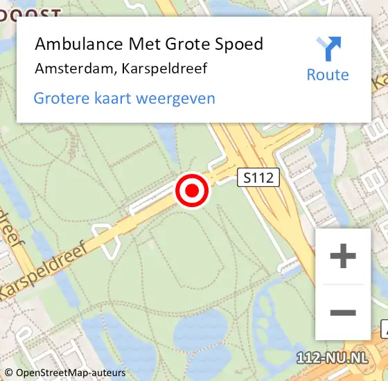 Locatie op kaart van de 112 melding: Ambulance Met Grote Spoed Naar Amsterdam, Karspeldreef op 21 mei 2018 22:53