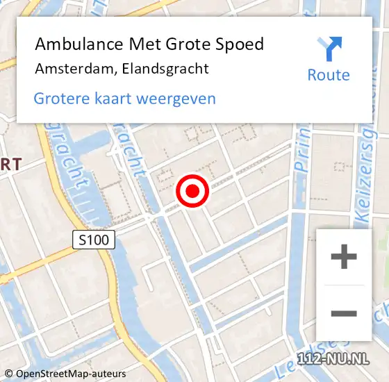 Locatie op kaart van de 112 melding: Ambulance Met Grote Spoed Naar Amsterdam, Elandsgracht op 21 mei 2018 23:45
