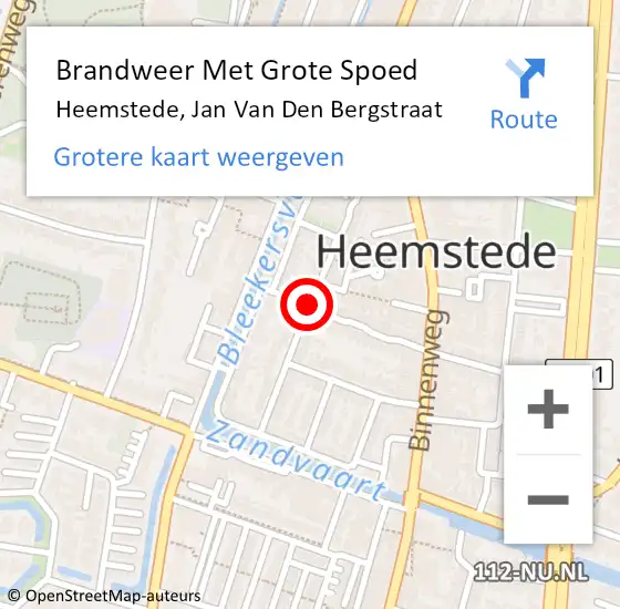 Locatie op kaart van de 112 melding: Brandweer Met Grote Spoed Naar Heemstede, Jan Van Den Bergstraat op 22 mei 2018 00:26