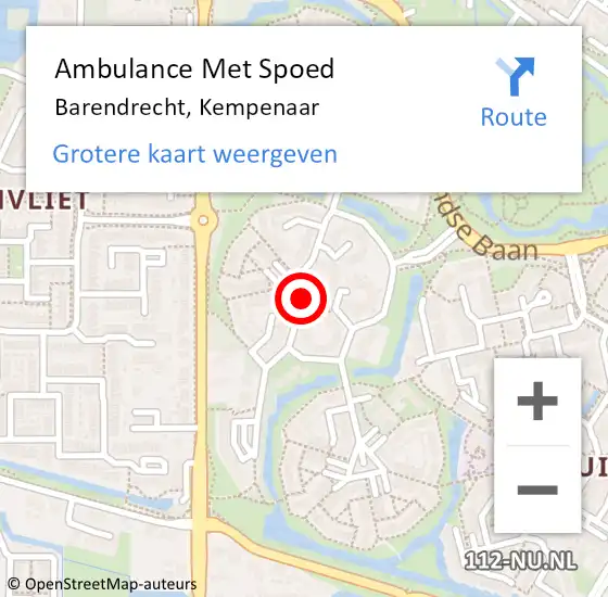 Locatie op kaart van de 112 melding: Ambulance Met Spoed Naar Barendrecht, Kempenaar op 22 mei 2018 01:12