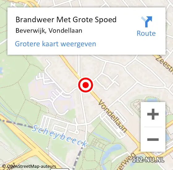 Locatie op kaart van de 112 melding: Brandweer Met Grote Spoed Naar Beverwijk, Vondellaan op 22 mei 2018 01:47