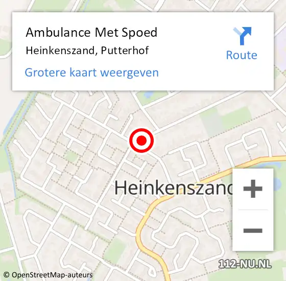 Locatie op kaart van de 112 melding: Ambulance Met Spoed Naar Heinkenszand, Putterhof op 22 mei 2018 02:00