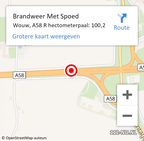 Locatie op kaart van de 112 melding: Brandweer Met Spoed Naar Wouw, A58 R hectometerpaal: 100,2 op 22 mei 2018 08:08
