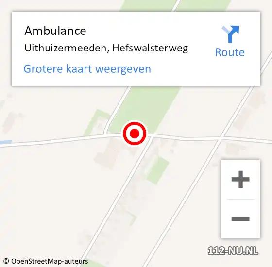Locatie op kaart van de 112 melding: Ambulance Uithuizermeeden, Hefswalsterweg op 22 mei 2018 10:08