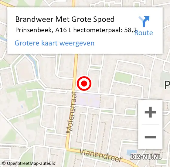 Locatie op kaart van de 112 melding: Brandweer Met Grote Spoed Naar Prinsenbeek, A16 R hectometerpaal: 59,6 op 22 mei 2018 12:43