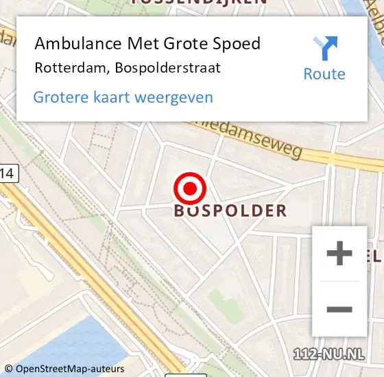 Locatie op kaart van de 112 melding: Ambulance Met Grote Spoed Naar Rotterdam, Bospolderstraat op 22 mei 2018 15:16