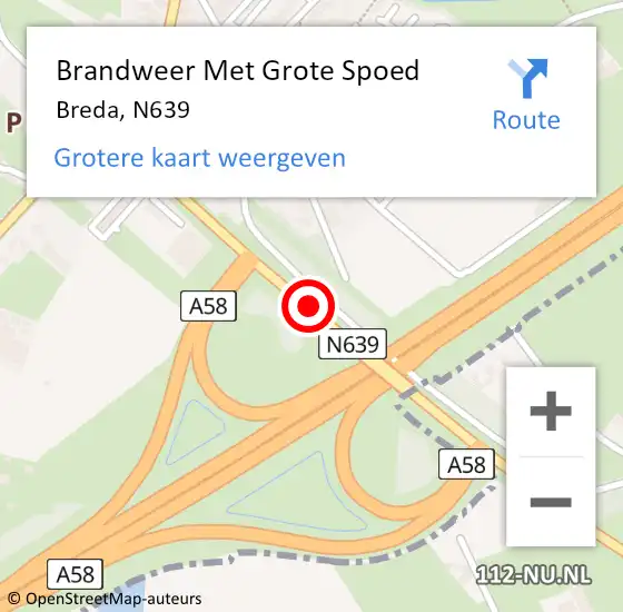 Locatie op kaart van de 112 melding: Brandweer Met Grote Spoed Naar Breda, N639 op 22 mei 2018 23:27