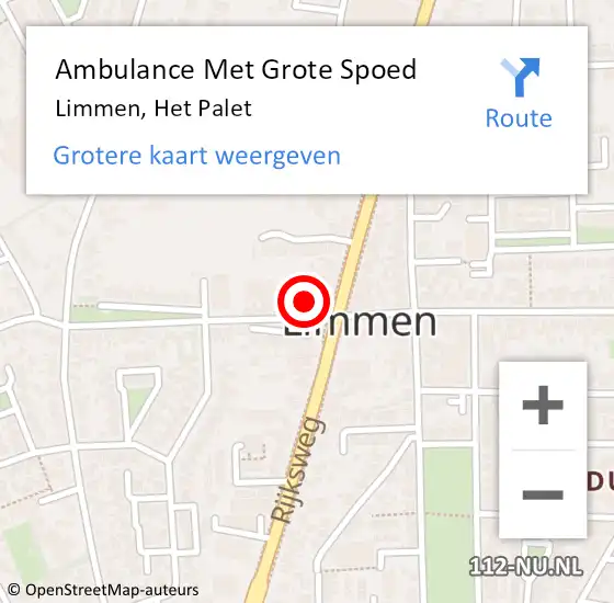 Locatie op kaart van de 112 melding: Ambulance Met Grote Spoed Naar Limmen, Het Palet op 23 mei 2018 09:56