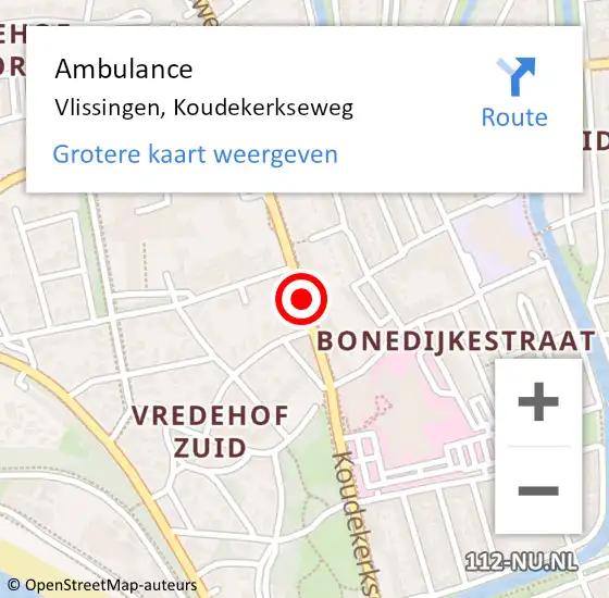 Locatie op kaart van de 112 melding: Ambulance Vlissingen, Koudekerkseweg op 23 mei 2018 12:00