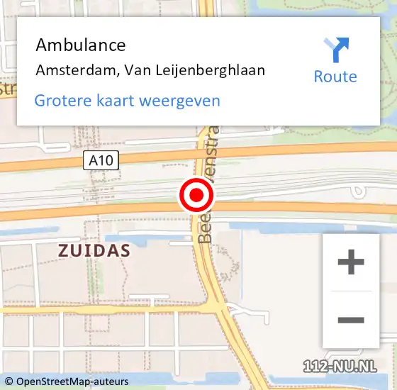Locatie op kaart van de 112 melding: Ambulance Amsterdam, Van Leijenberghlaan op 23 mei 2018 12:22